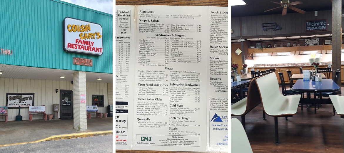 Cousin Gary's Family Restaurant Menu